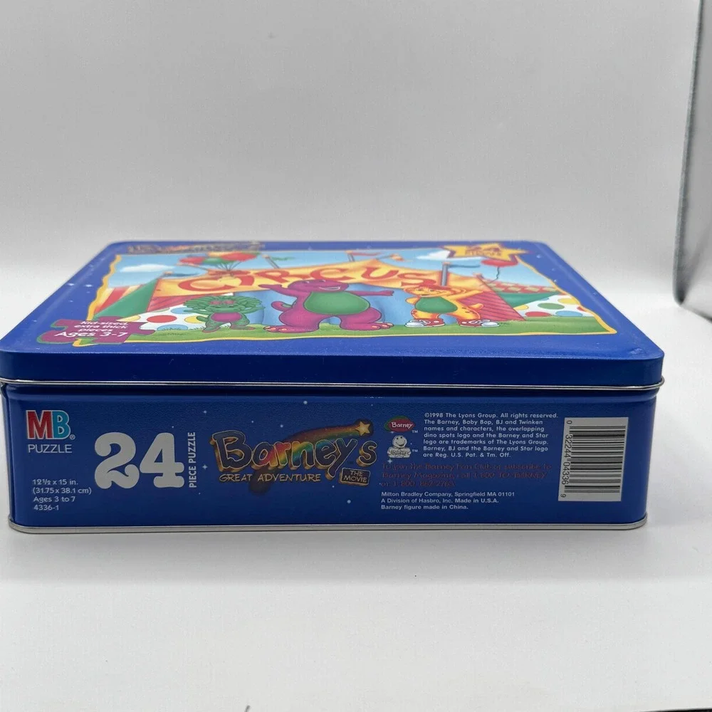 Milton Bradley Barney Circus Puzzle Kids 24pc Tin 1998 Great Adventure Movie